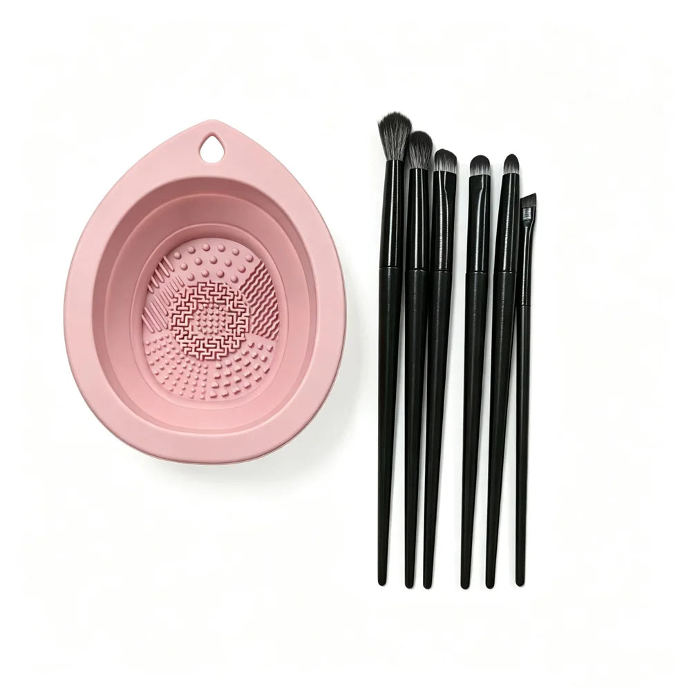 vvocci Eye Makeup Blending Brush Soft Hair Portable Full Set Powder Puff Beauty Cleaning Tools Makeup Brushes Quake M500 Pink set