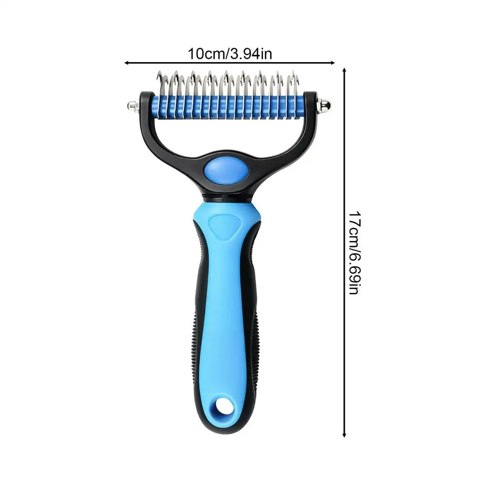 Dog Shedding Brush Undercoat Rake Detangling Comb for Kitten Puppy Long Short Haired Animals Removing Knots Loose Hair Quake Blue