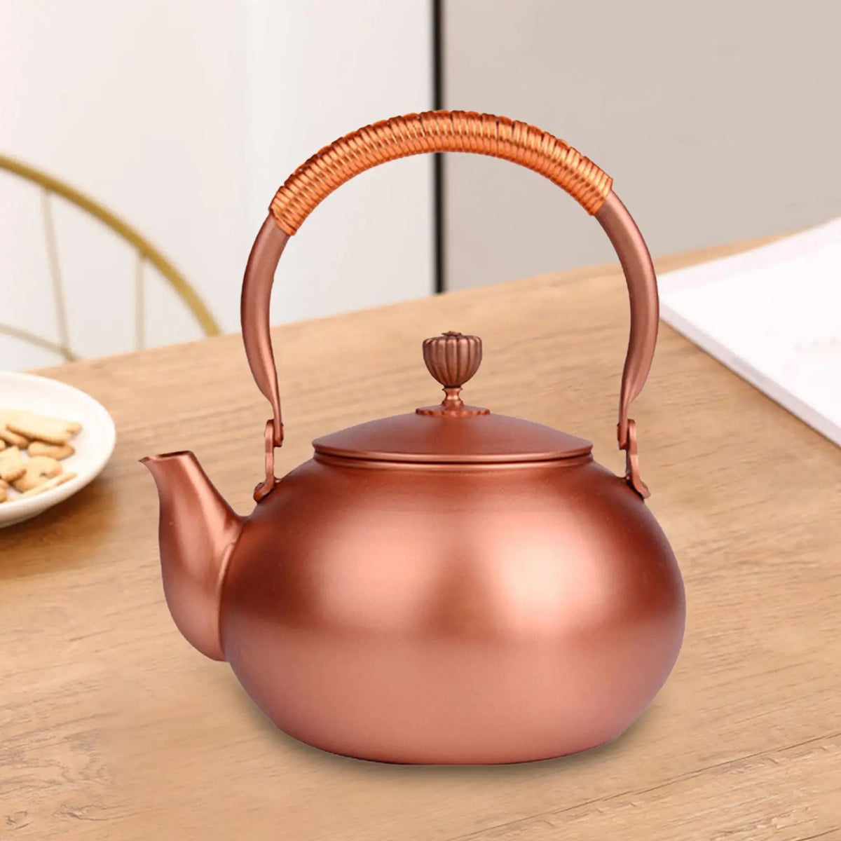 Copper Pot with Insulated Handle Stove Top Water Kettle 1.2L Quake Red Bronze