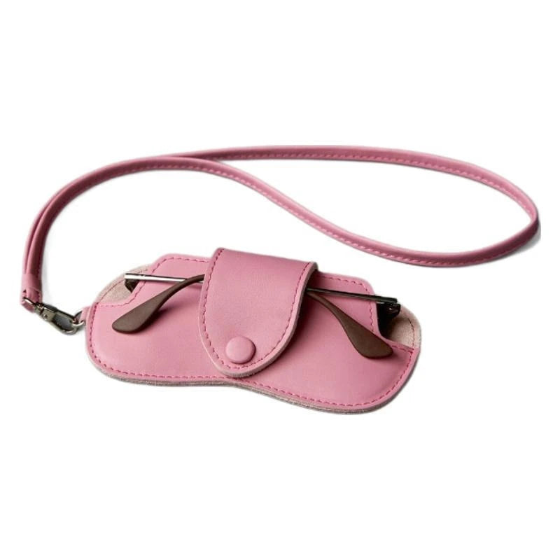 Outdoor Portable Neck Hanging Sunglasses Bag Leather Eyewear Storage Pouch Simple Anti-scratch Glasses Case for Business Quake