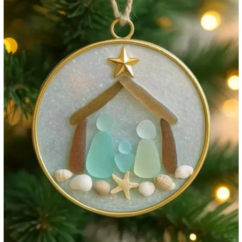 New Christmas Pendant Shell Sea Star Beach Cross Angel Jesus Christmas Tree Decorative Pendant Quake C plane