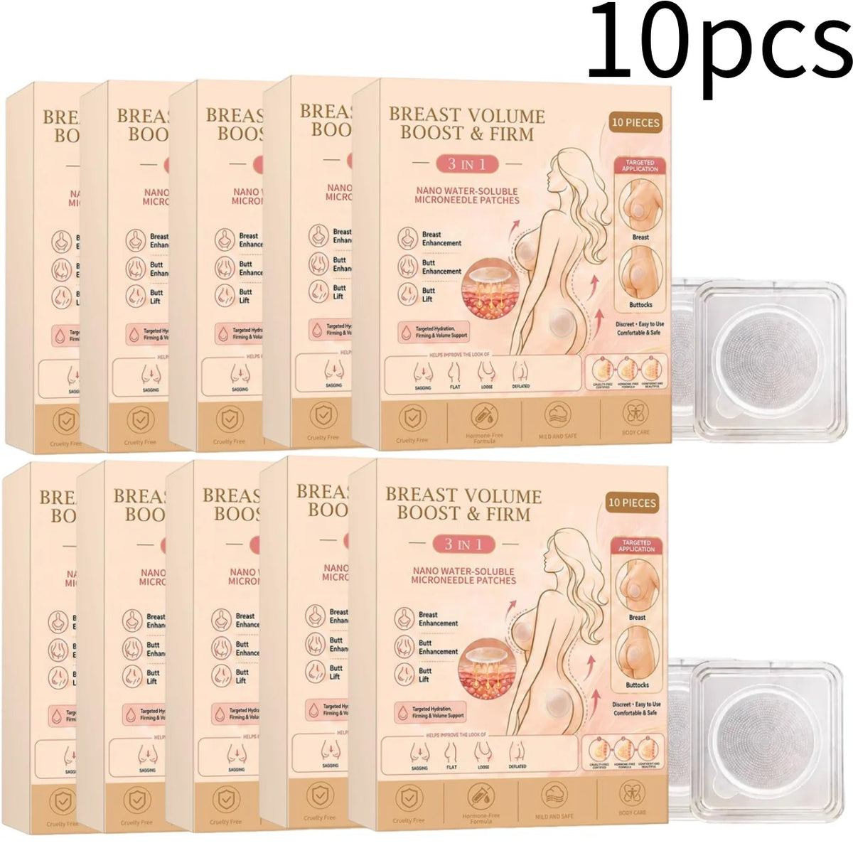 3 in 1 Nano Water Soluble Microneedle Body Care Patches Collagen Centella Targeted Hydration for Chest and Buttocks Quake 10pcs
