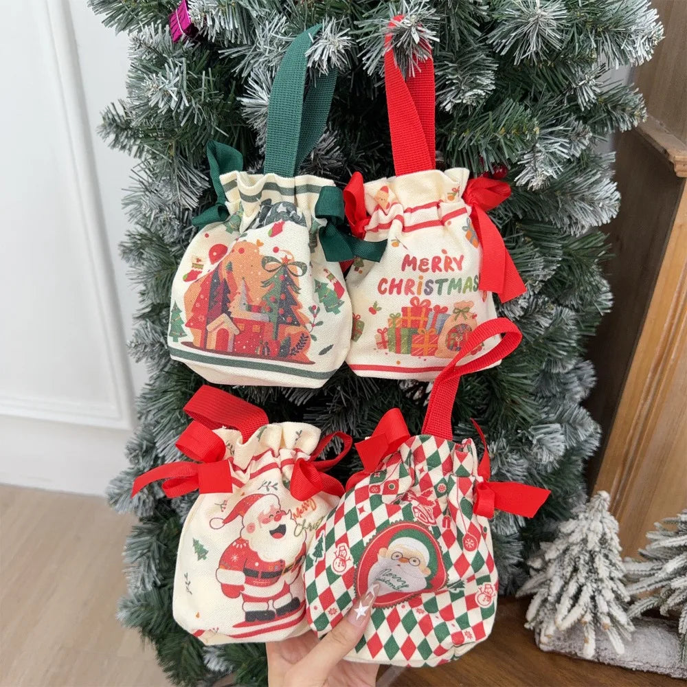 5/1PCS Christmas Candy Bags Drawstring Gift Bags Santa Claus Xmas Tree Cookies Packing Handbag New Year Xmas Table Decorations Quake