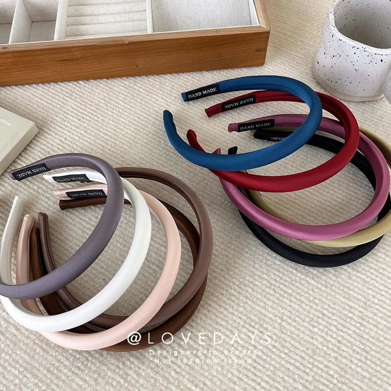 Satin Thin Edge Sponge Headband Women's Pure Color High Skull Top Hair Accessories Headband New Arrival Quake