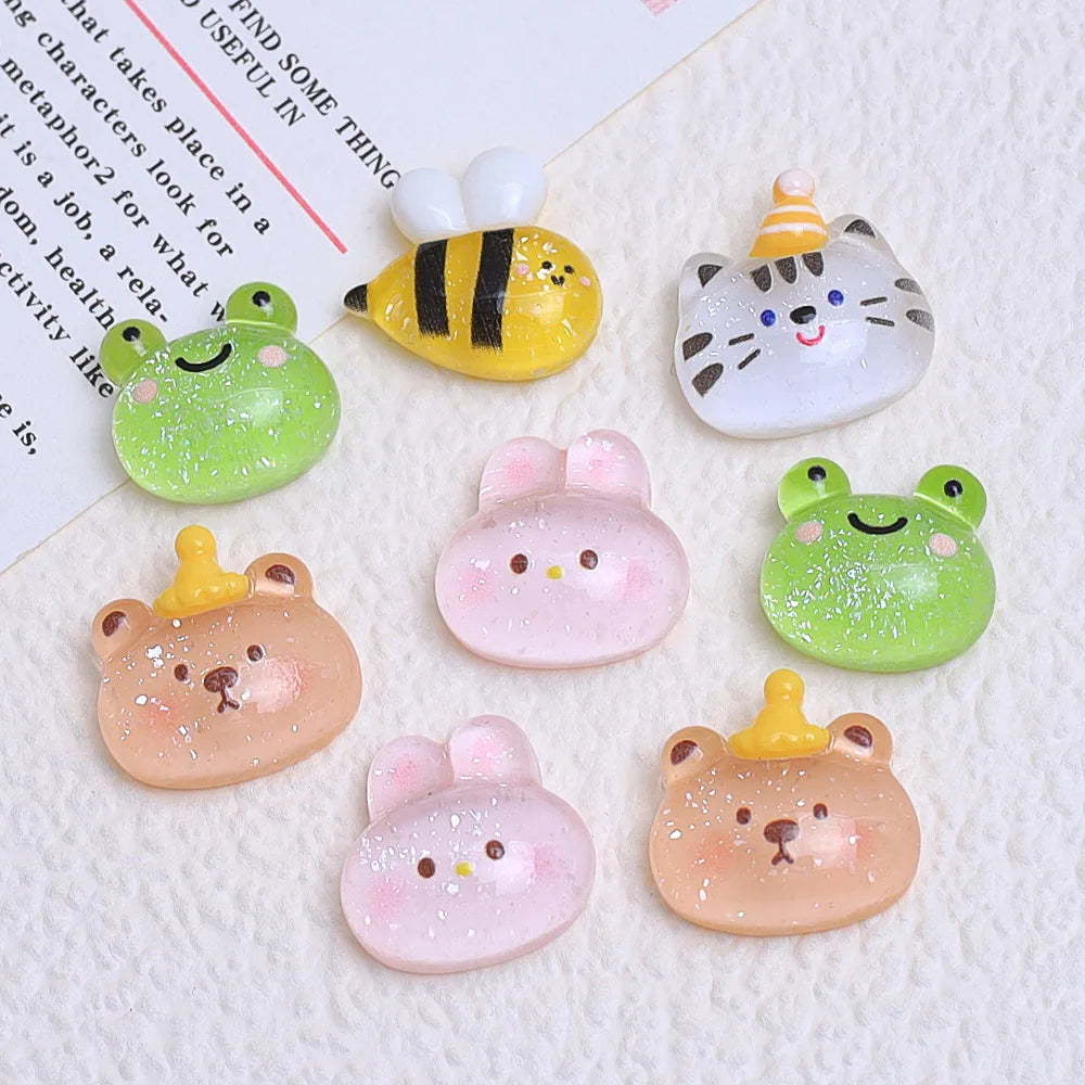 50Pcs Kawaii Resin Mini Bear Bee Rabbit Head Cabochon Jewelry Charms Nail Art Decoration Flatback Manicure Parts Accessories Quake