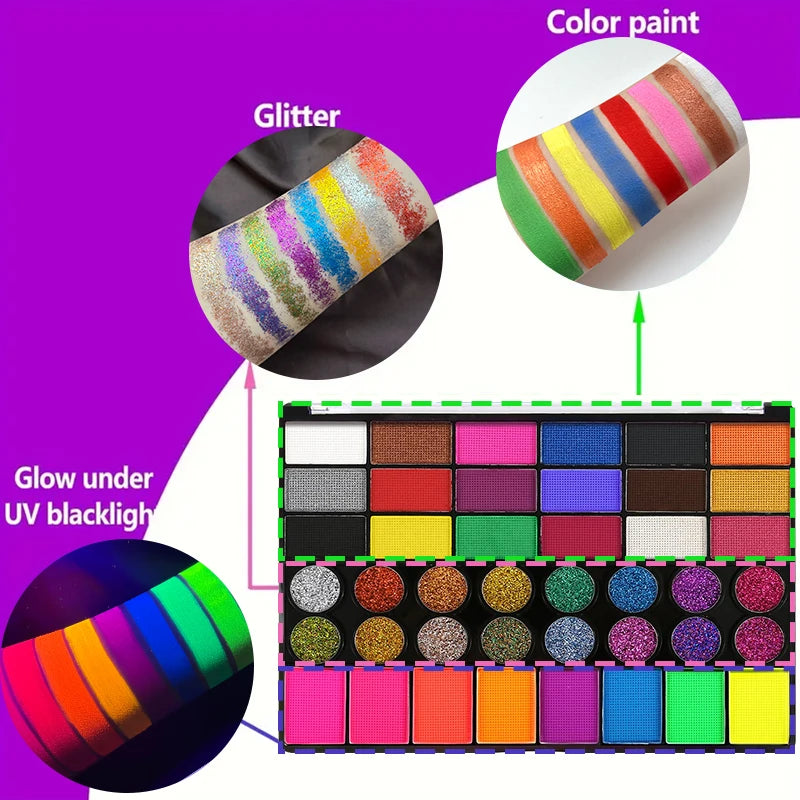 42 Colors Glow Fluorescent Neon Oil Face Body Art Paint UV Glow Oil Painting Halloween Party Fancy Dress Beauty Makeup Cosmetics Quake