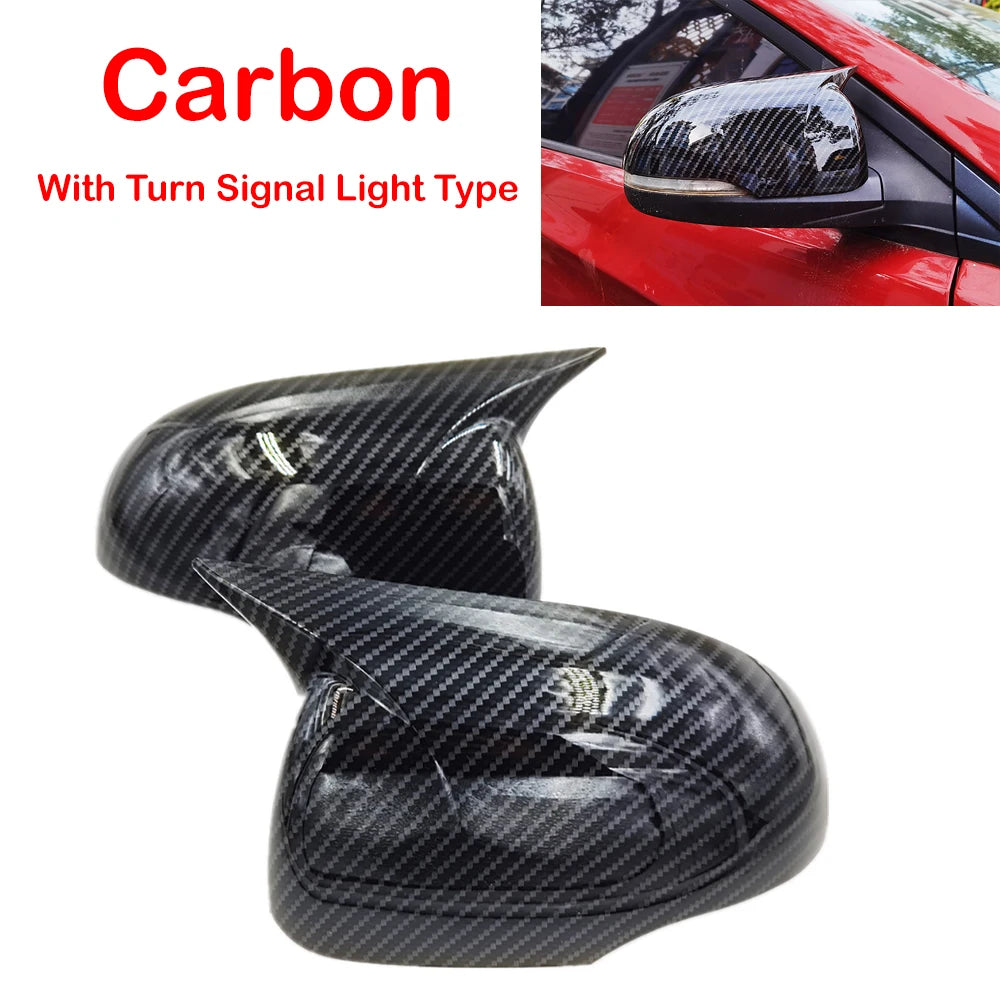 For Hyundai I20 2008-2014 Car Rearview Side Mirror Cover Wing Cap Sticker Exterior Door Rear View Case Trim Carbon Fiber Look Quake With Light Carbon