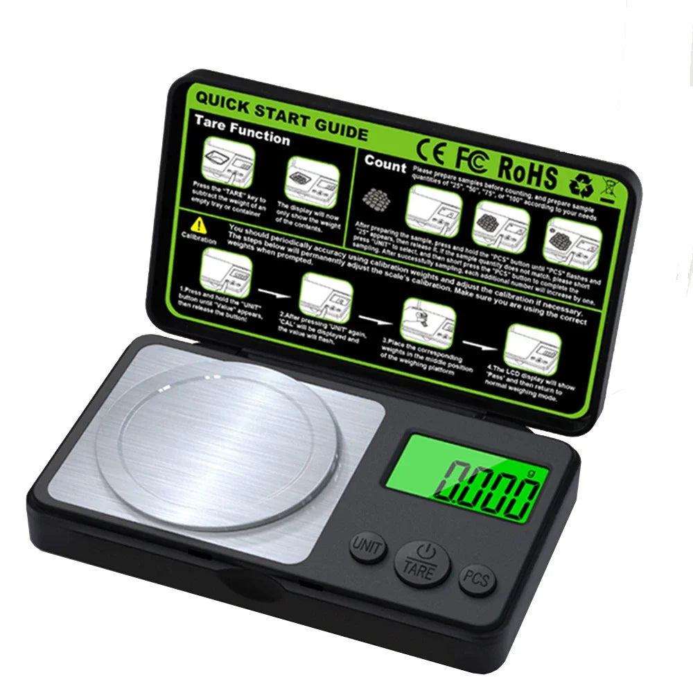 Mini Jewelry Scale 100g/ 0.001g Electronic Stainless Steel Digital Pocket Scale Milligram Balance Kitchen Scale Weighing Tool Quake 100gx0.001g