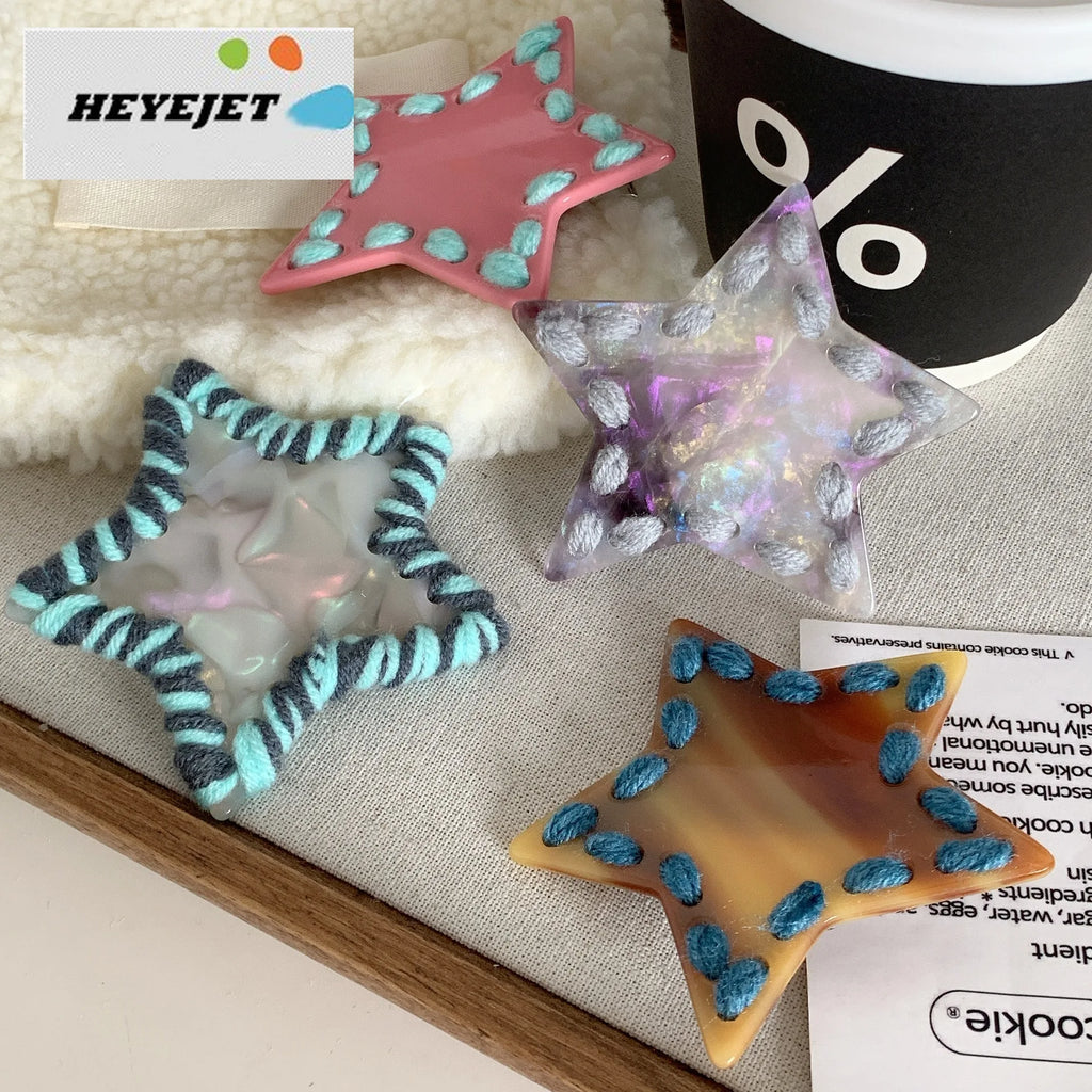 Five Pointed Star Bangs Hair Clip Knitted Star Love Heart Hair Side Clip Sweet Cute Girls Duckbill Clip Styling Accessories New Quake
