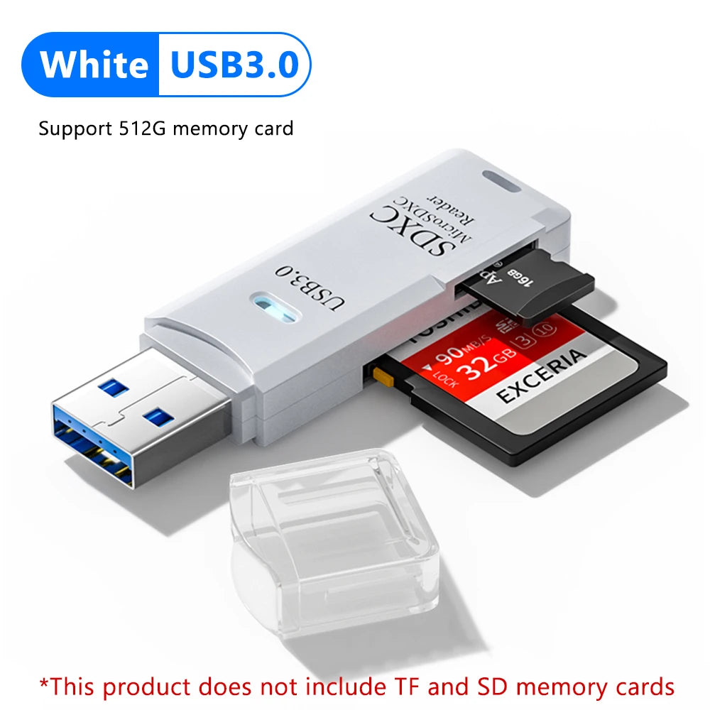 USB 3.0 Card Reader SD TF Card Memory Card Reader 2 IN 1 High Speed Smart Cardreader Adapter For PC Laptop Accessories Quake USB 3.0 White
