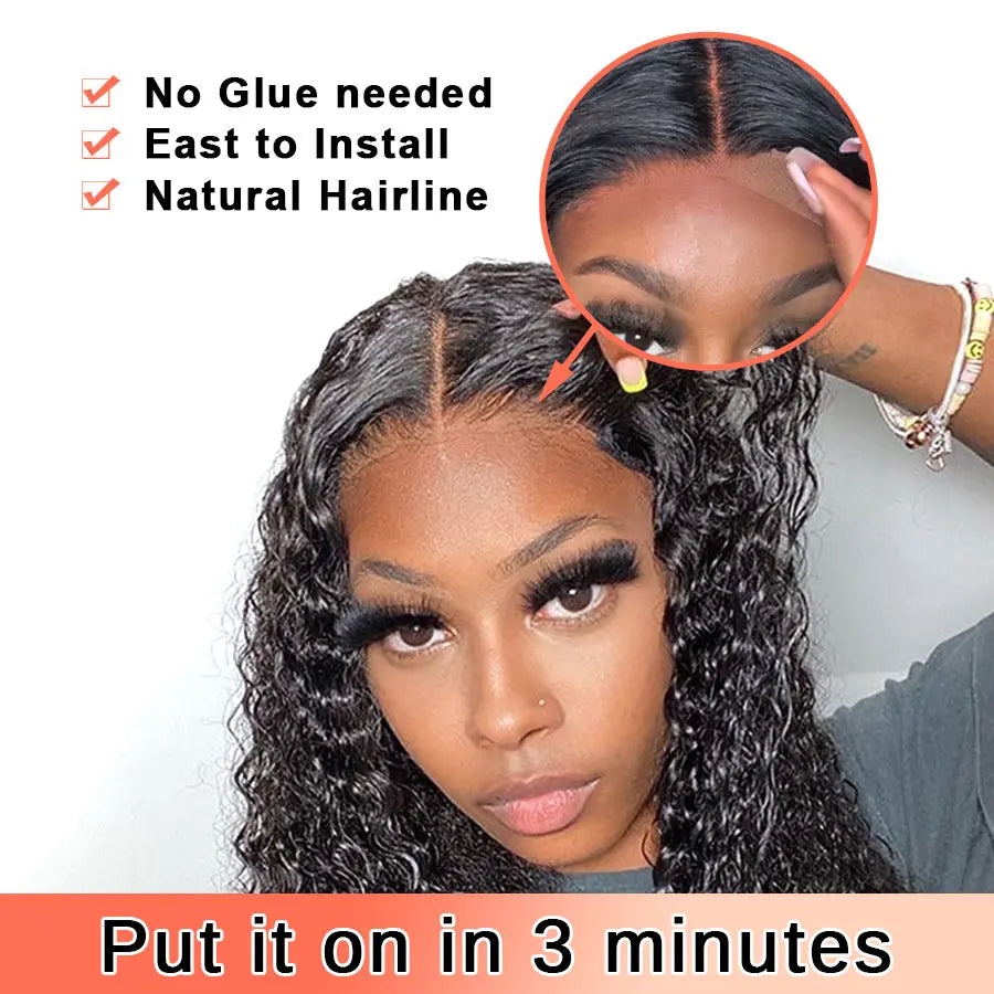 250% Glueless 13x6 HD Lace Frontal Human Hair Wigs Wear&Go Preplucked 5x5 HD Lace Closure Wig For Black Women Loose Deep Wave Quake