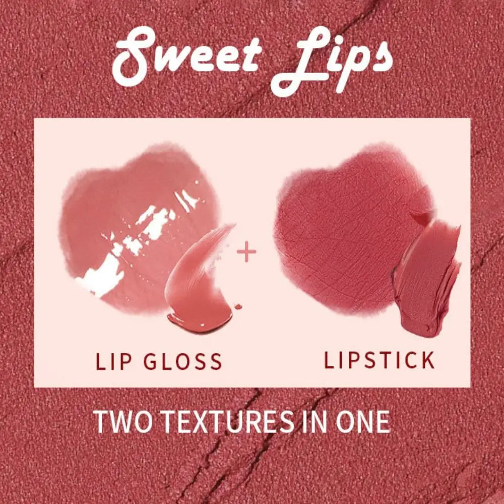 New 2-in-1 Matte Velvet Lipstick Waterproof Fairness-enhancing Glitter Lipstick Non-Fade Headphone Shape Lip Gloss Women Girl Quake