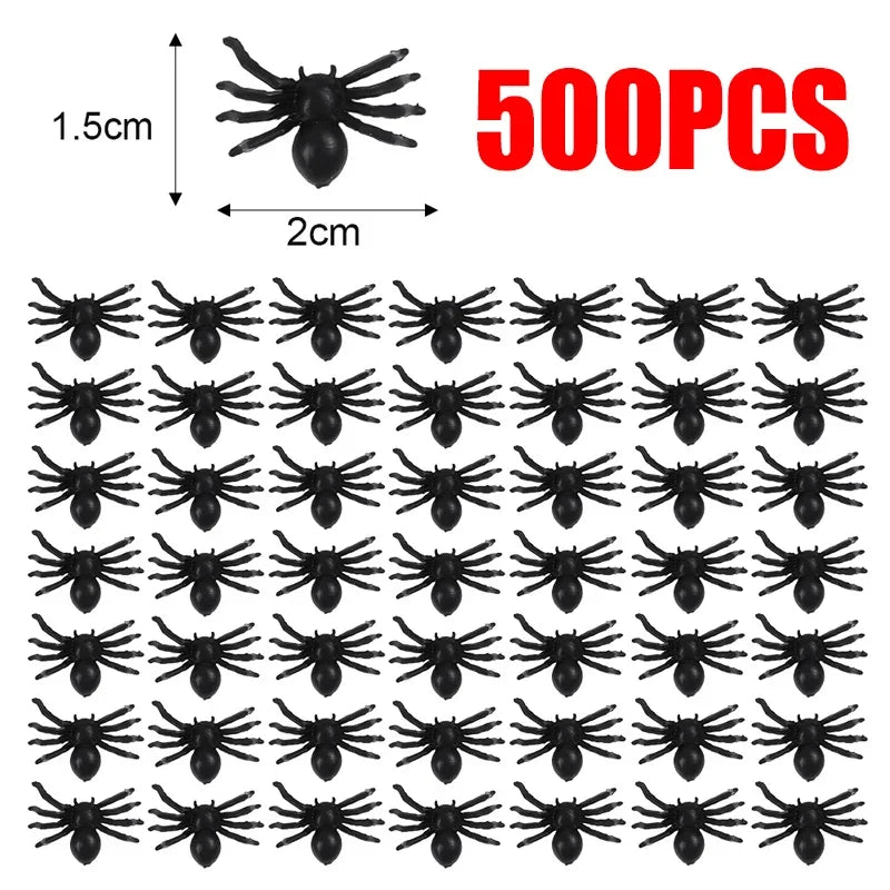 50/500pcs Horror Mini Black Spider Simulation Insects Toys Haunted House Spider Decor Supplies Halloween Home Party Decorations Quake 500PCS