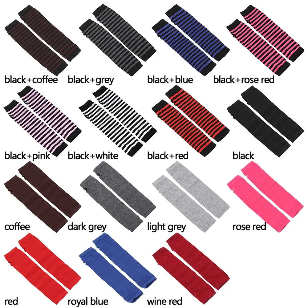 Striped Cotton Long Sleeve Fingerless Long Gloves Handschoenen Wristband Arm Warmer Elbow Mittens Quake