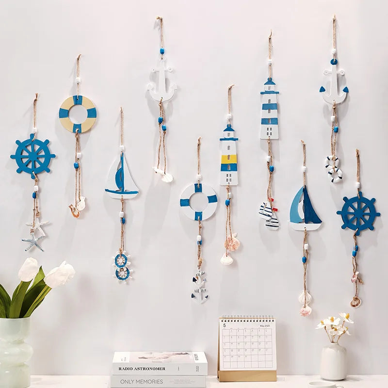 Mediterranean Style Decorative Pendant Home Background Wall Mounted Lighthouse Sailboat Wooden Crafts Quake