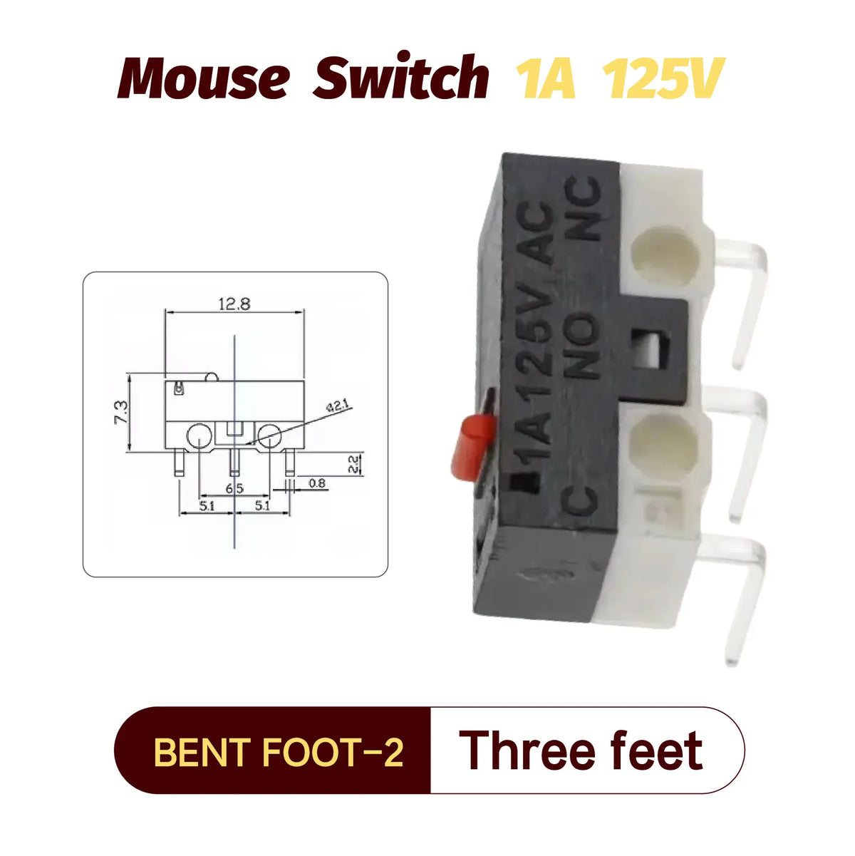 20/100/1000Pcs Micro Limit Switch Momentary Push Button Switch 1A 125V 3Pins SPDT Mouse Switch Quake BENT FOOT-2 1000PCS