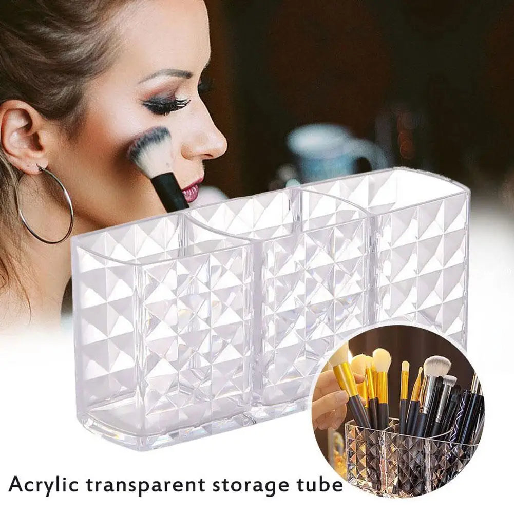 3 Slots Makeup Brush Holder Makeup Organizer Cosmetic Storage Box Lipstick Eyebrow Pencil Display Stand Acrylic Transparent Box Quake