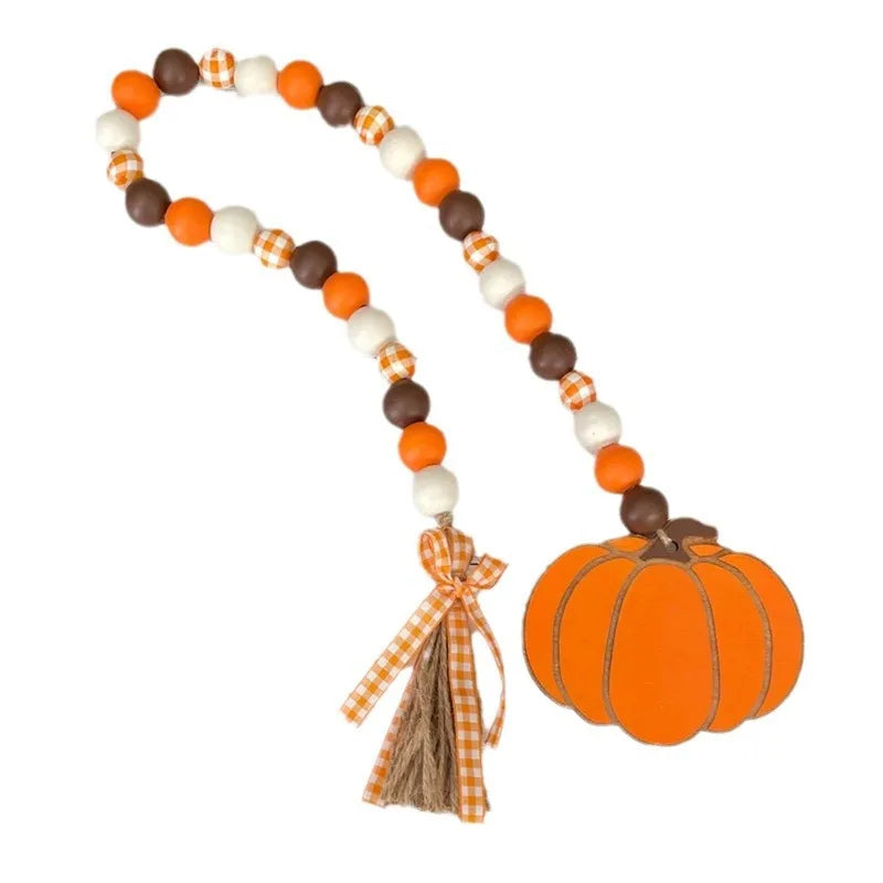 1PC Halloween Thanksgiving Pumpkin Wooden Bead String Autumn Home Party Table Decoration Window Hanging Ornament Quake