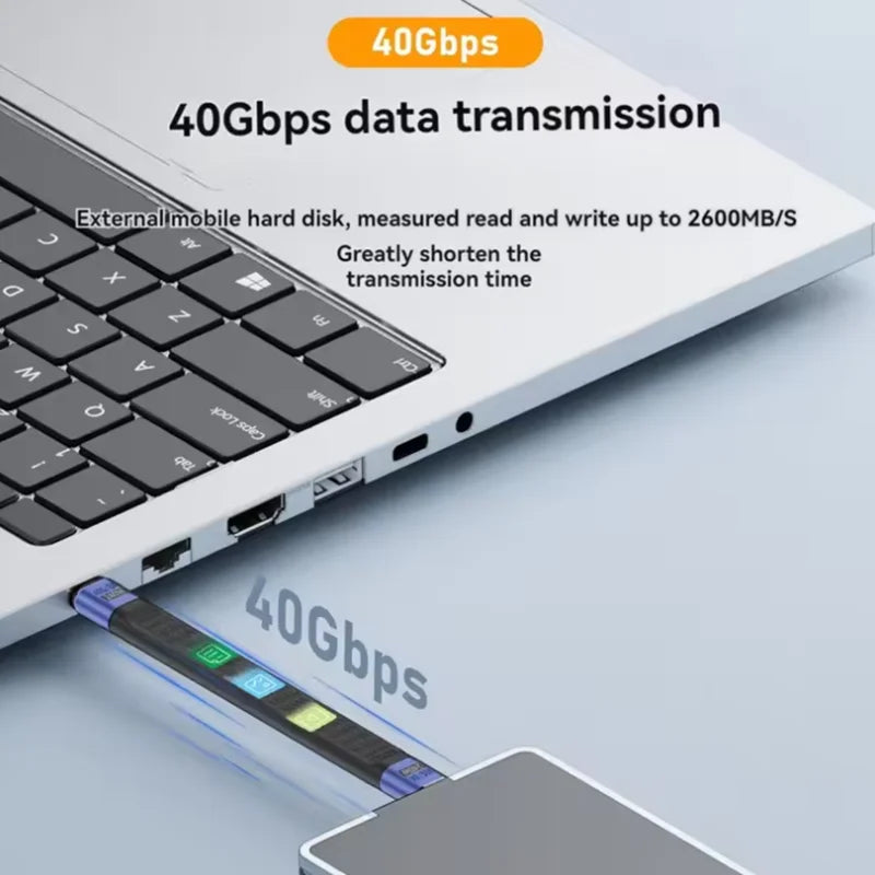 USB4 Short Cable 40Gbps Data Transfer 240W PD Fast Charging Thunderbolt 4/3 Interface Flat USB-C Cord for Laptop Phone Tablet Quake