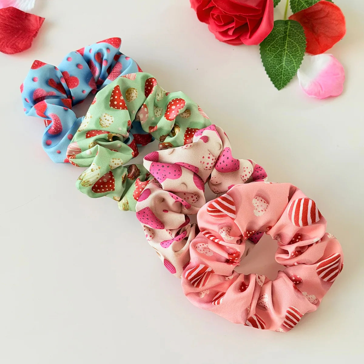 Valentine's Day Scrunchies Elastic Rubber Hairbands Candy Love Printed Fabric Hairbands High Elastic Ponytail Holder Accessories Quake