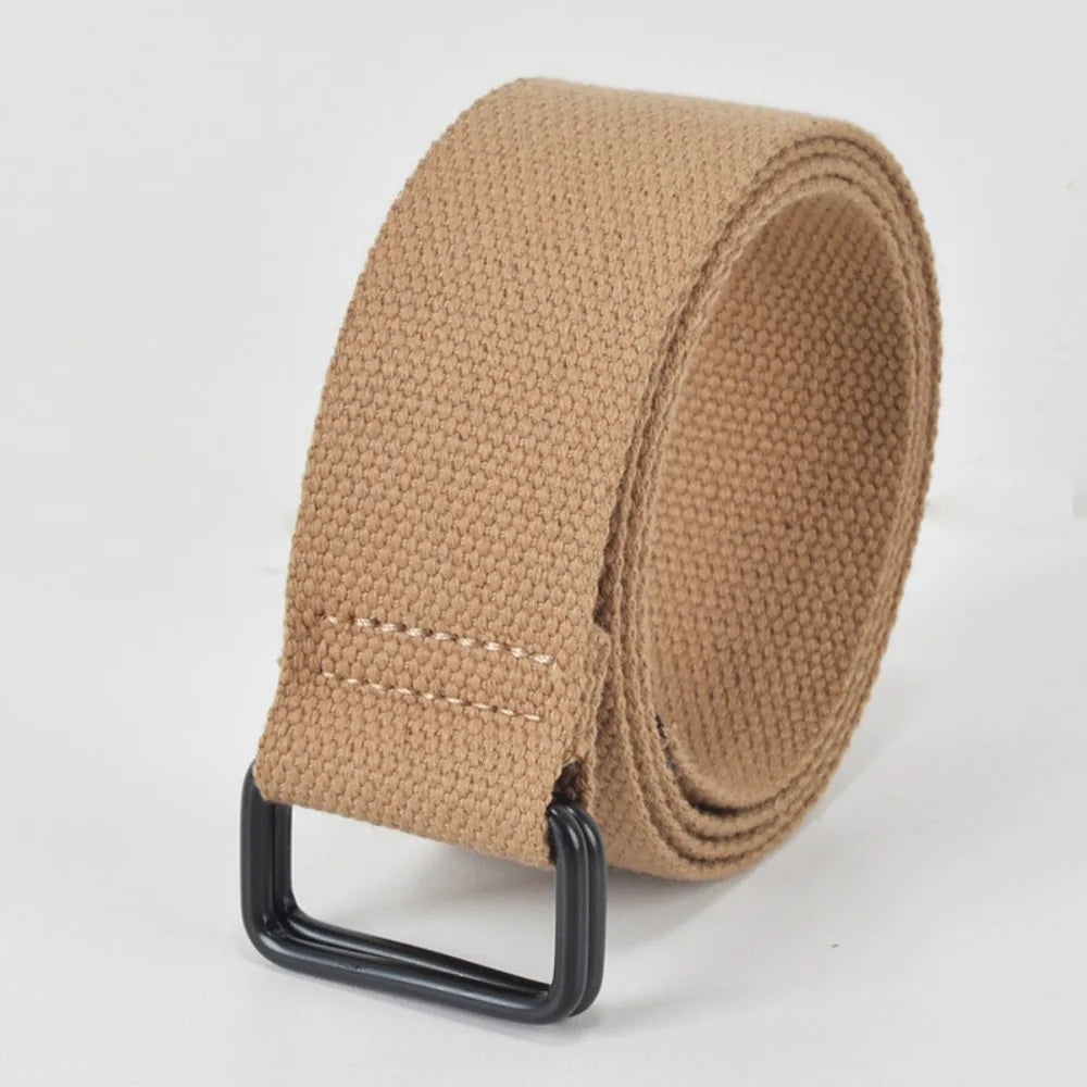 Fashion Free Punch Canvas Belt Double Ring Buckle Cotton Canvas Buckle Belt Cloth Fabric Best Canvas Belts Men's Quake