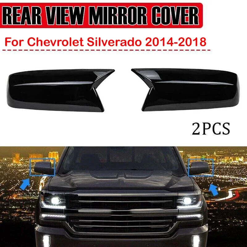 For Chevrolet Silverado 2014-2018 Car Sticker Rearview Side Mirror Cover Wing Cap Exterior Door Rear View Case Trim Carbon Auto Quake