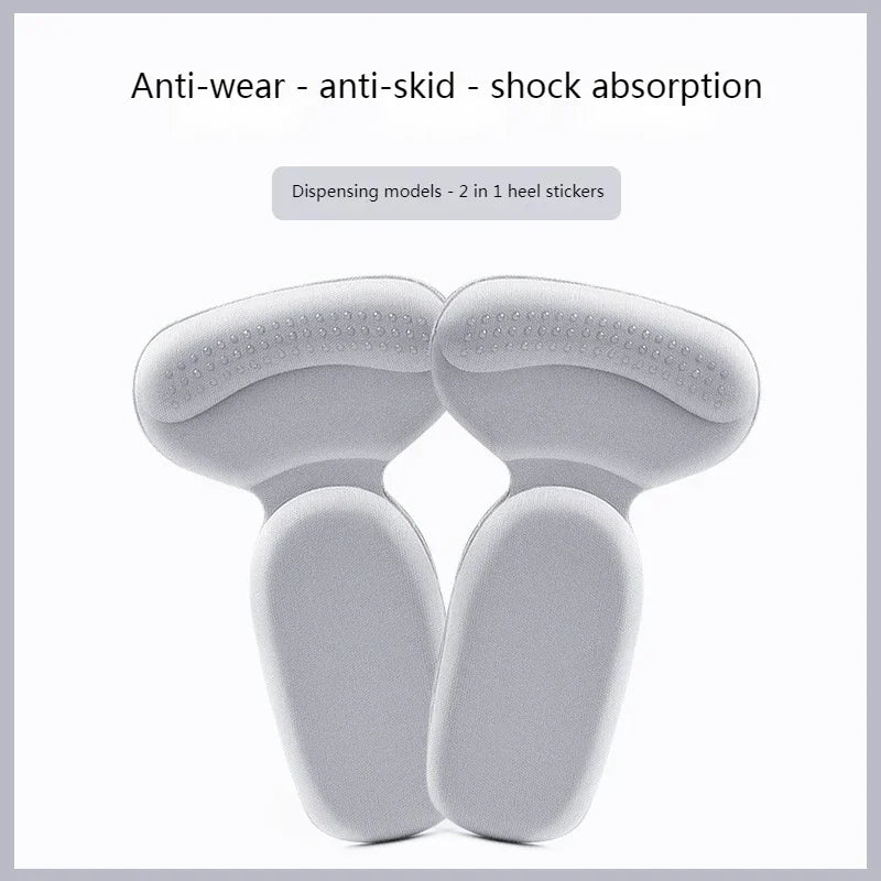Heel Stickers Shoe Cushion Heel Protector for Shoes T Shape Sponge High Heels Inserts Heel Pads Shoe Adjuster Women Half Insoles Quake Upgrade-Gray