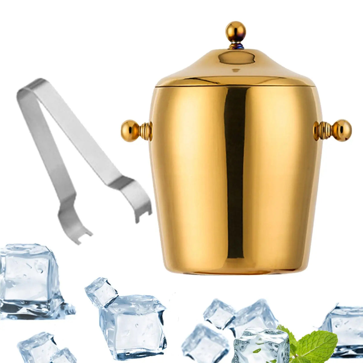 Double Wall Ice Bucket Drinks Cooling Bucket Champagne Bucket Beer Chiller Metal Beverage Tub for Bar BBQ Quake 12LGold