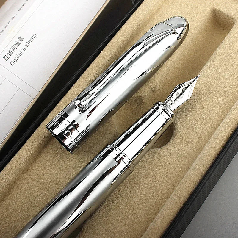 New Silver Engraving Fountain Pen 0.38mm&0.5mm Best Selling Ink Pen Gift High Quality Student Supplies Calligraphy Pens Quake