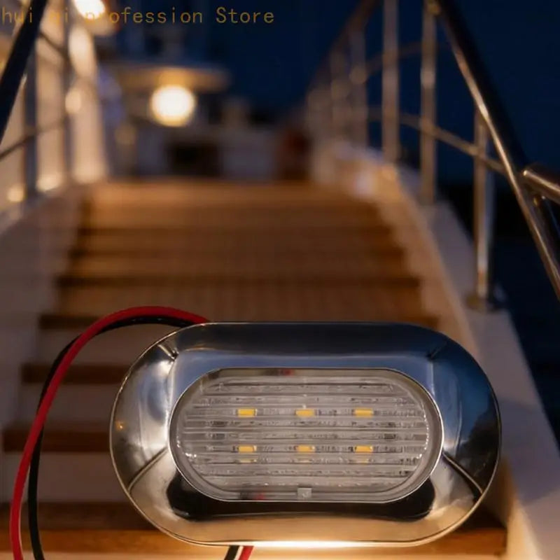 Marine Walkway Light for Damp Use Areas on Boats, Stainless Steel Stair Step Courtesy Lamp for Deck Corner Routes and Low Quake