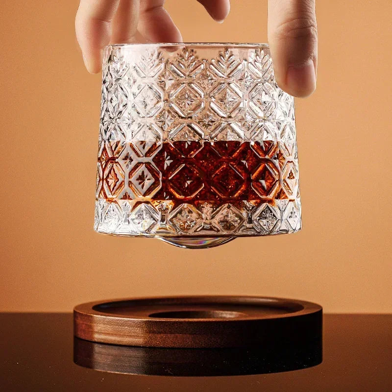 Crystal Drum with Base Whiskey Spin Wine Brandy Glass Bar Home Beverage Cup Quake