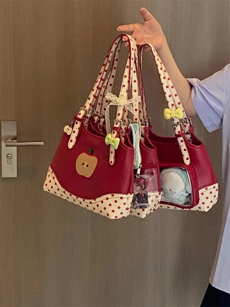 Sweet Transparent Bags for Woman Dot Print Apple Shoulder Bag Underarm Bolso Beautiful Femme Practical Bolsos Quake