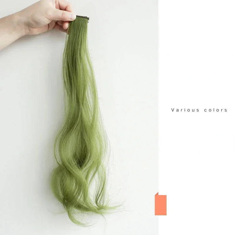 55cm Synthetic Hairclip in Curly Hair Extension Colored Curling Hairclip Hair Piece Invisible Hair Style Extension False Piece Quake Green