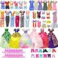 28pcs Fashion Dolls Accessories =1 Gown +3 Dress +2 Suit +2 Swimsuit +3 Glasses +10 Shoes +7 Hanger Clothes for 11.5'' Doll Toys Quake random 28 items