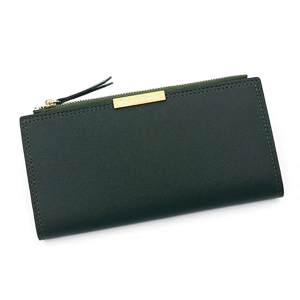 Multi-card Women's Long Wallet Portable PU Leather Card Holder Photo Holder Korean Style Note Compartments Purse Mother's Gift Quake GREEN