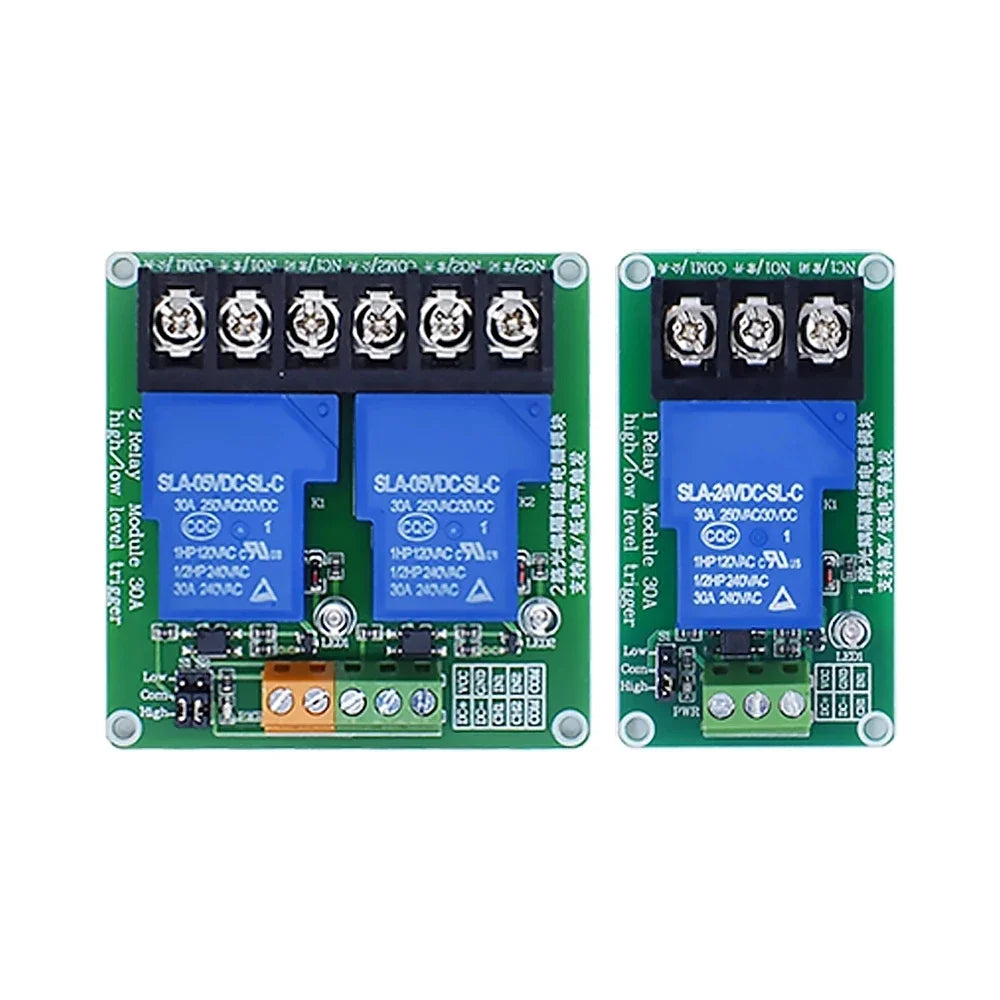 1 2 Channel Relay Module ONE TWO Channels 30A with Optocoupler Isolation 5V 12V 24V Supports High and Low Triger Trigger Quake