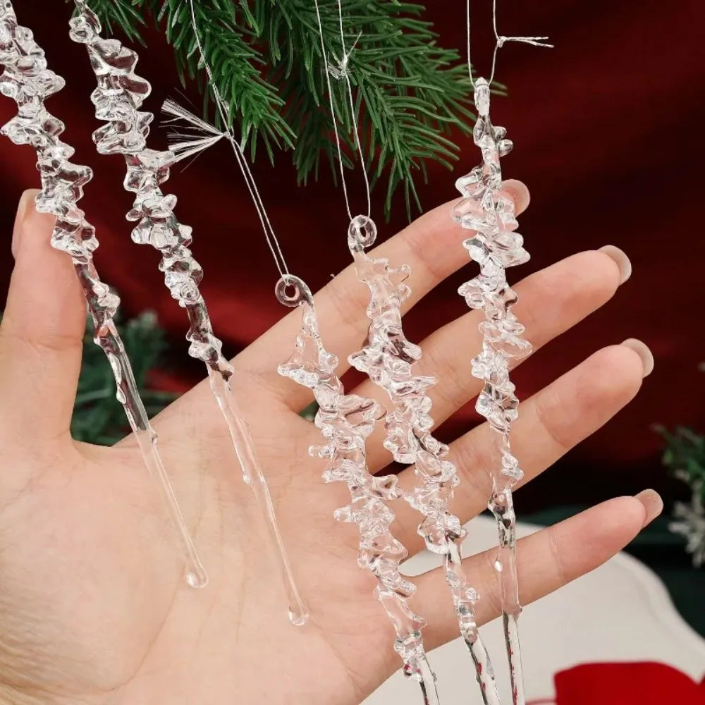 Christmas Transparent Acrylic Icicle Pendants Simulated Ice Cone Thread Decoration for Wedding Party Xmas Tree Hanging Ornament Quake