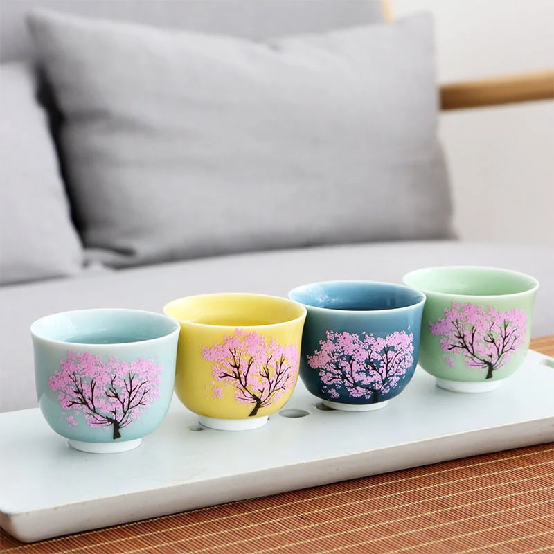 Thermochromic Cup Sakura Tea Cup Ceramic Kung Fu Tea Cupjapanese Style Kiln Tea Cup Master Cup Tea Cup Changing Color Tea Cup Quake 4cups a
