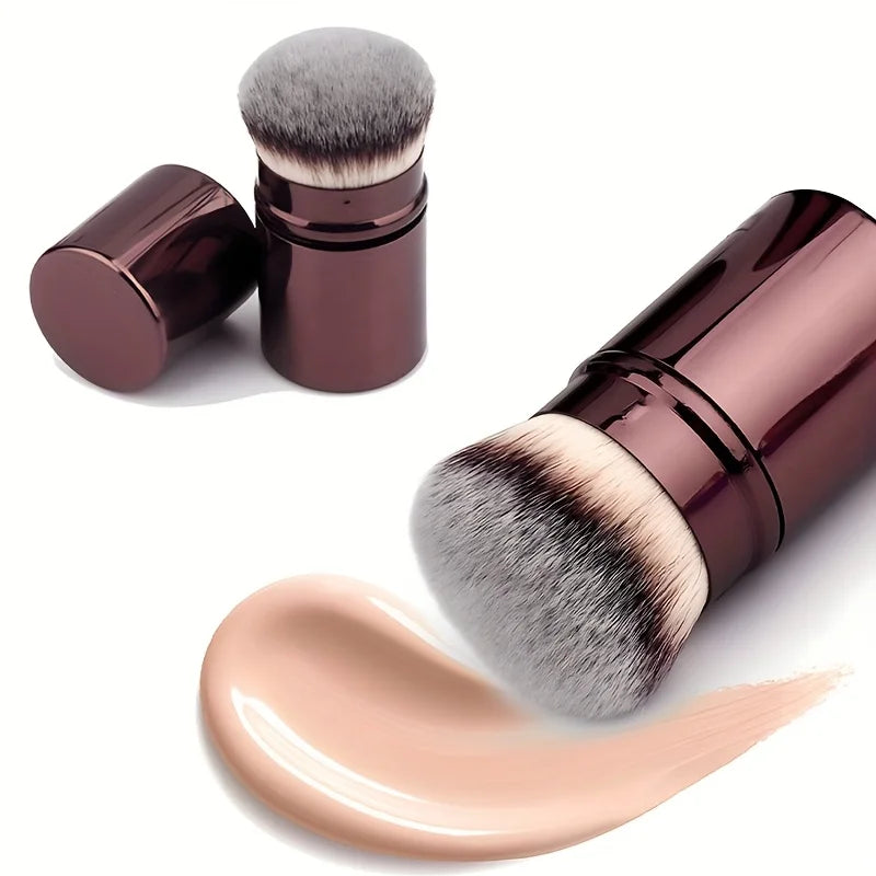1pc Professional Round Head Retractable Makeup Brush, Blush Brush, Foundation Brush, Powder Brush, Synthetic Ultra-soft Setting Quake