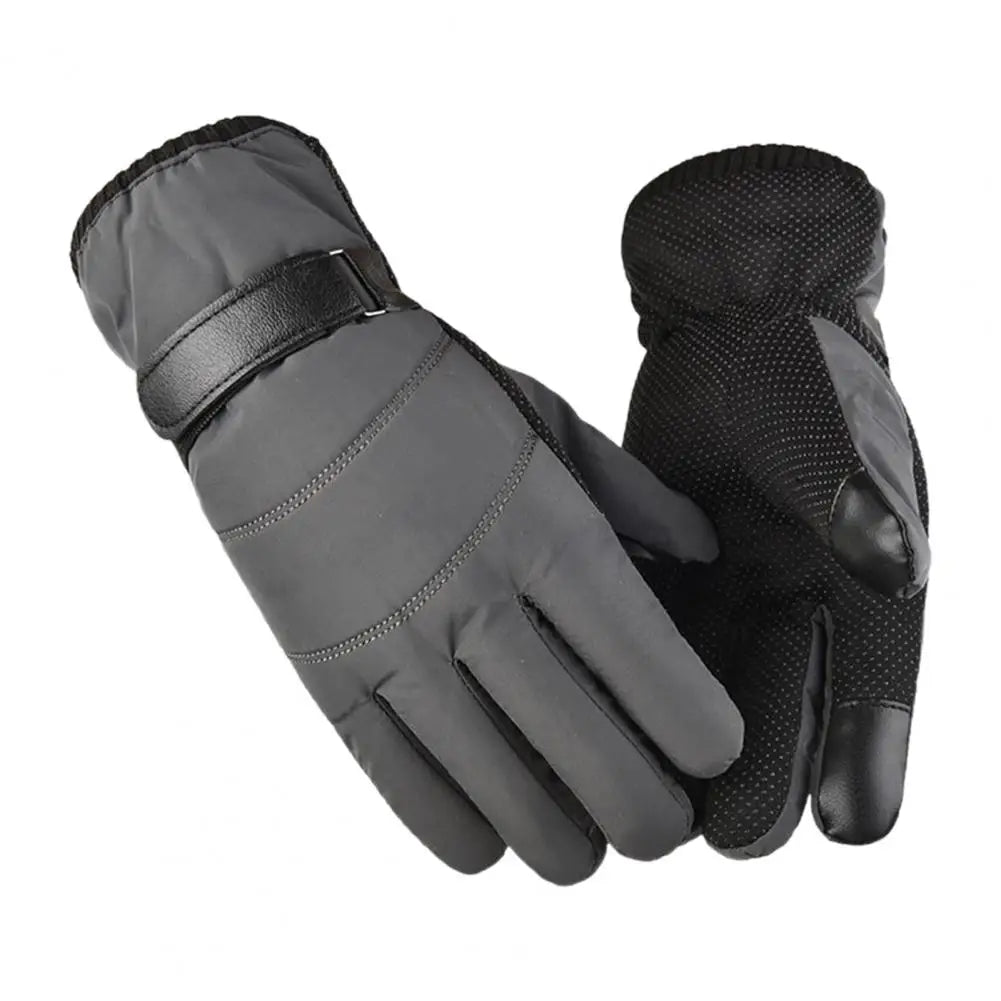 Winter Outdoor Gloves Adjustable Full Finger Thicken Plush Lining Men Women Windproof Cycling Gloves Ridding Quake Grey One Size