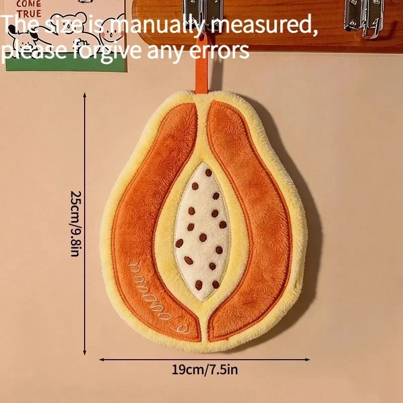 Kitchen Absorbent Hanging Hand Towel Cute Cartoon Fruit Coral Velvet Towel for Kitchen Bathroom Daily Household Gift Quake