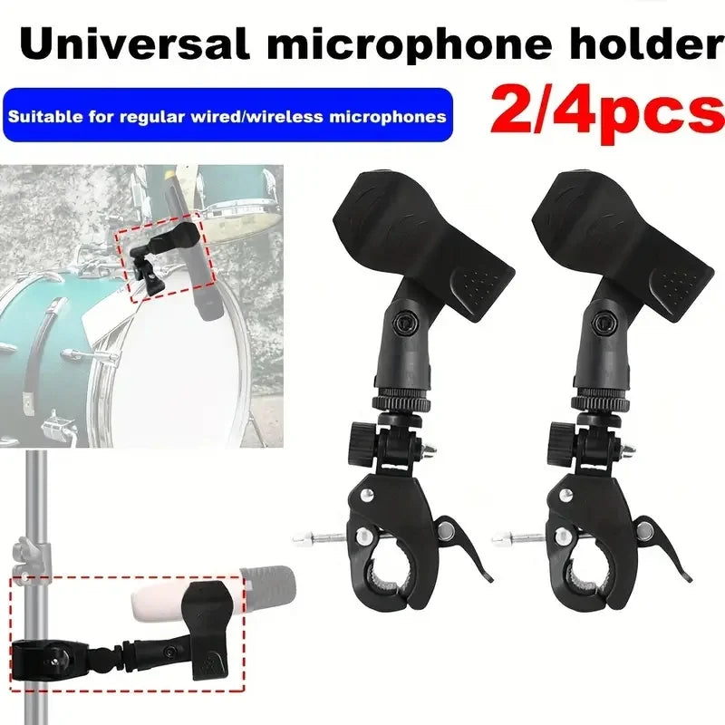 2/4pcs Adjustable Microphone Crab Clamp Mount for Mic Stand & Drum Rim - 5/8" to 3/8" Thread,Secure Grip for Wired/Wireless Mic Quake