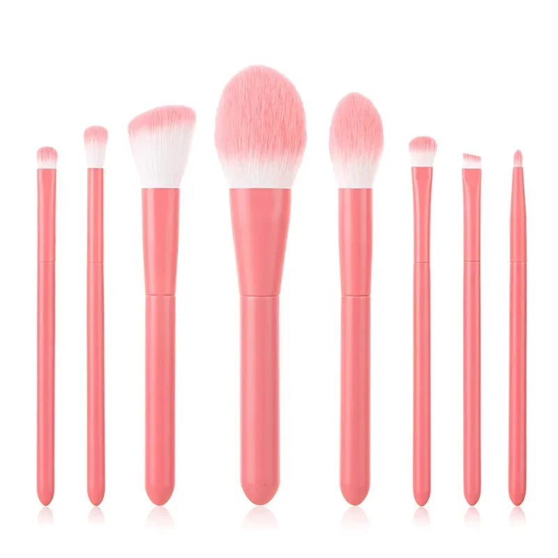 8PCS Portable Makeup Brushes Set Face Eye Lip Eye Shadow Eyebrow Comb Eyelash Spoolies Foundation Powder Brush Tools Cosmetic Quake Pink