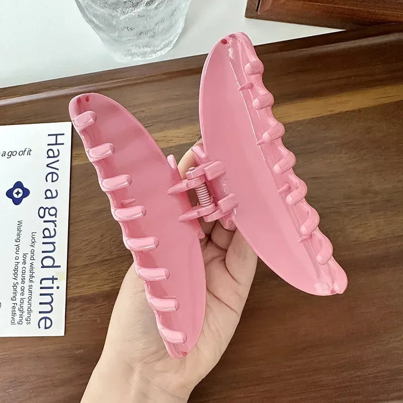 French Solid Color Semi-circular Shark Clip Women Girls Temperament Acrylic Hair Claw Clamp Pink Ponytail Holder Hair Style Clip Quake