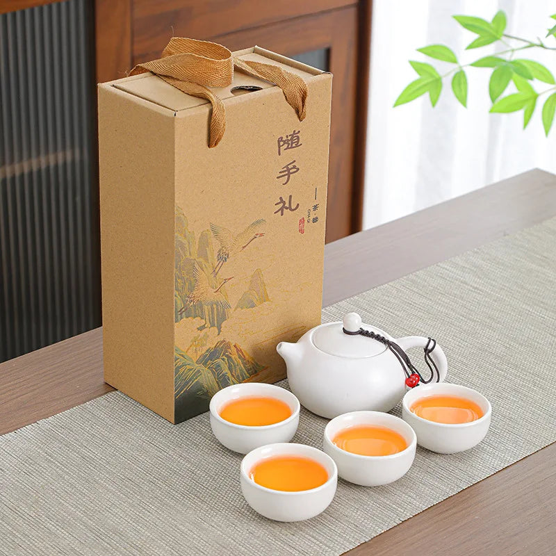 Portable travel Kung Fu tea set, business event companion, Mid-Autumn Festival opening event gift Quake Set of 5