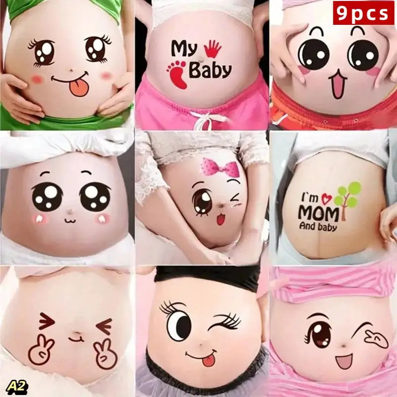 9Pcs Pregnancy Belly Stickers Photographs Props Funny Facial Expressions Decals Memorable Keepsakes Mum Maternity Accessories Quake A2