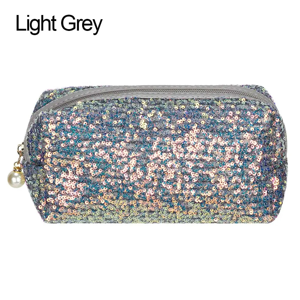 Fashion Glitter Mermaid Sequin Makeup Bag High-capacity Reversible Double Color Cosmetic Bag Lazy Makeup Zipper Pouch Handbags Quake Light Grey