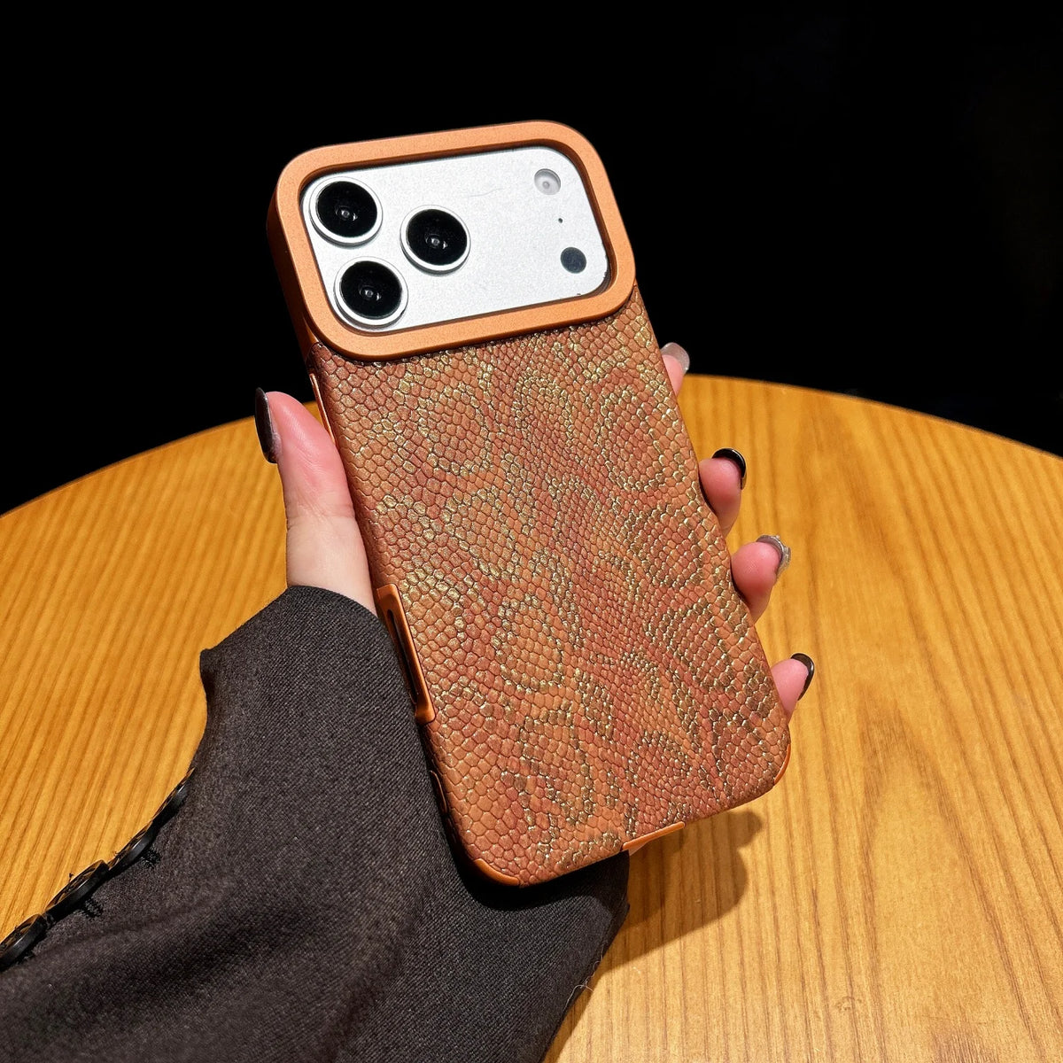 Fashion Snake Pattern Phone Case Compatible with MagSafe for iPhone 16/17 pro Max Wireless Charging Protective Cover Quake Orange iPhone 16 Pro Max