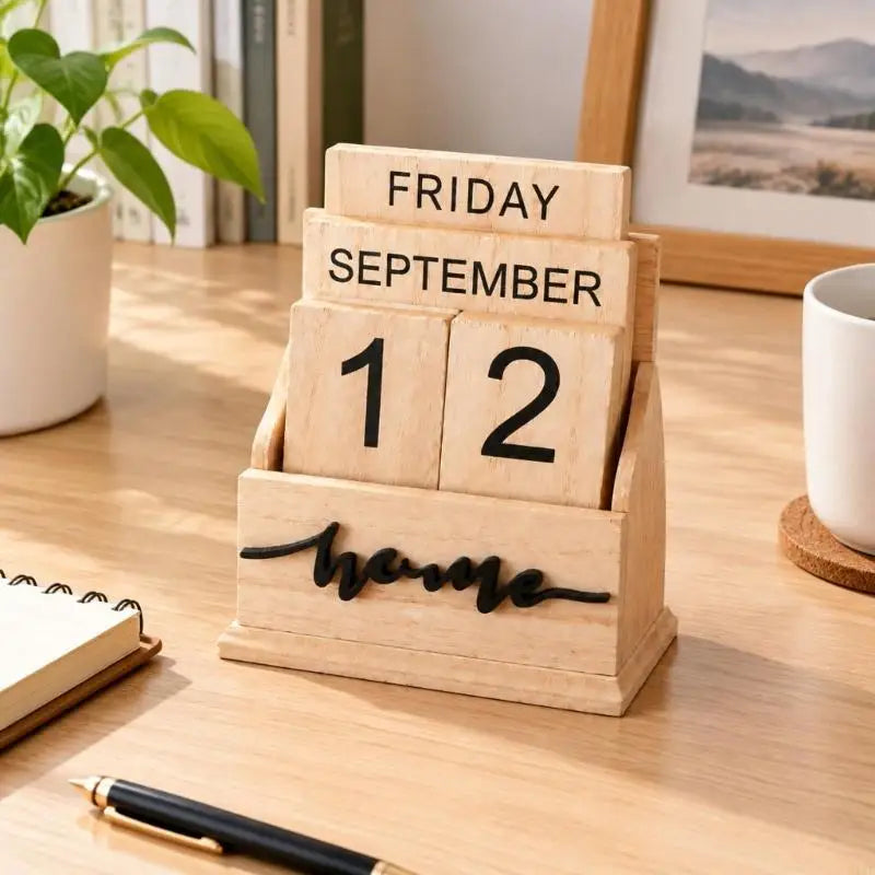 Manual Desk Permanent Calendar with Large Printed Weekday, Month and Date Cubes, No Batteries Required for Desk Use K1KF Quake
