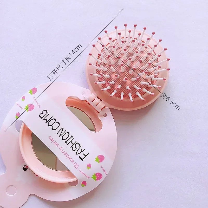 New Candy Color Folding Comb with Mirror Small Portable Travel Anti-static Folding Air Cushion Massage Combs Hair Care Brushes Quake